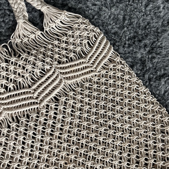 Cream and white boho crochet beach bag - Picture 2 of 9